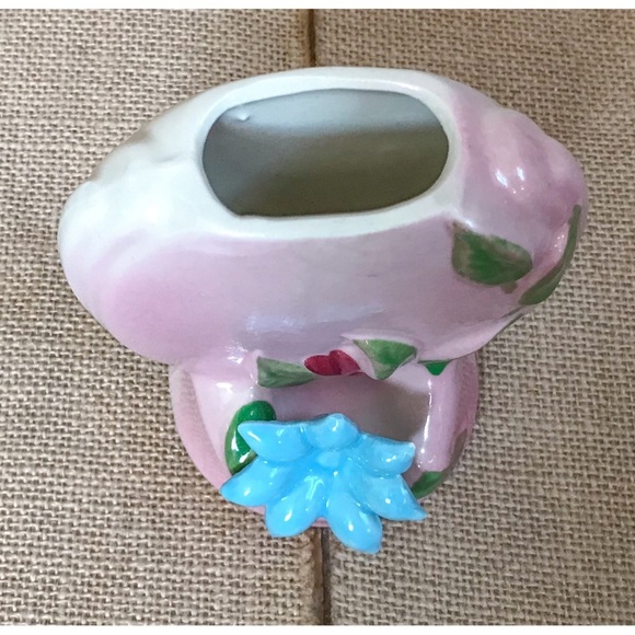 Vintage OPCO Pottery Pink Vase w Blue Applied Flower Granny Cottage Core Romance - Picture 2 of 9